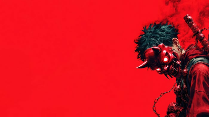 Anime Boy with Oni Mask and Katana