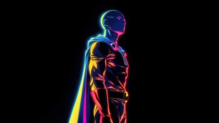 Saitama from One Punch Man in Neon Colors