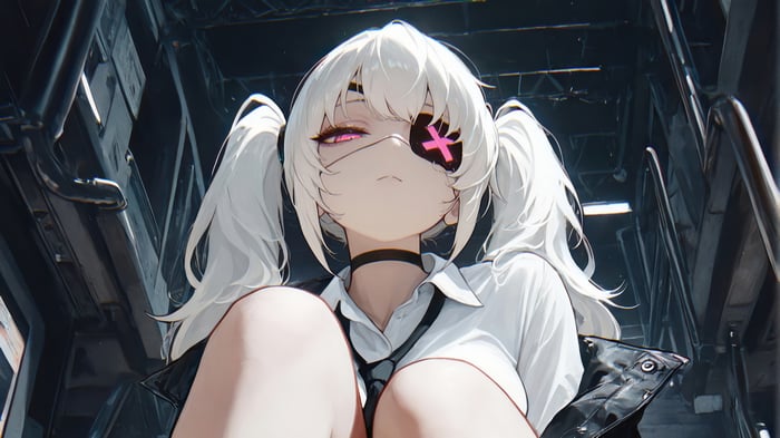 Anime Girl with White Hair and Eyepatch 4K