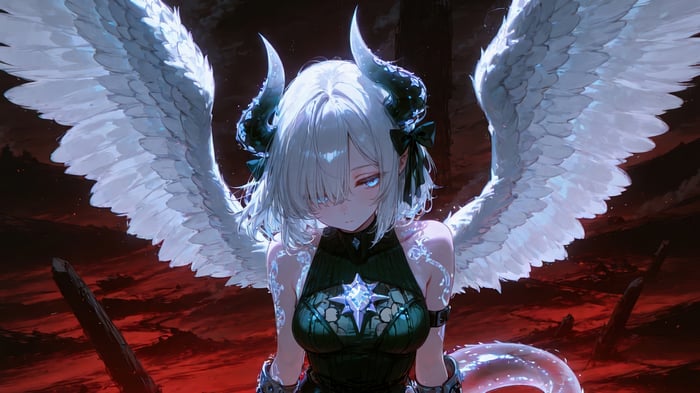 Anime Girl with Dragon Wings and Horns 4K