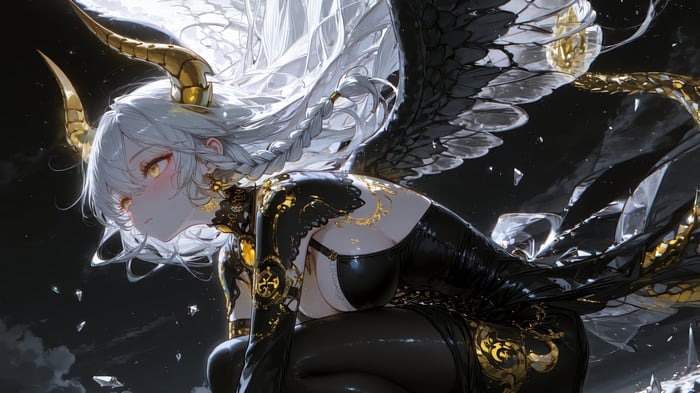 Anime Girl with Dragon Horns and Wings 4K