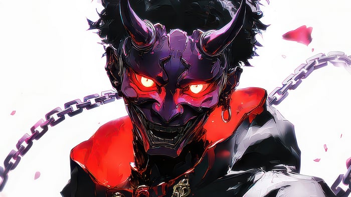 Anime Boy with Oni Mask and Chains 4K
