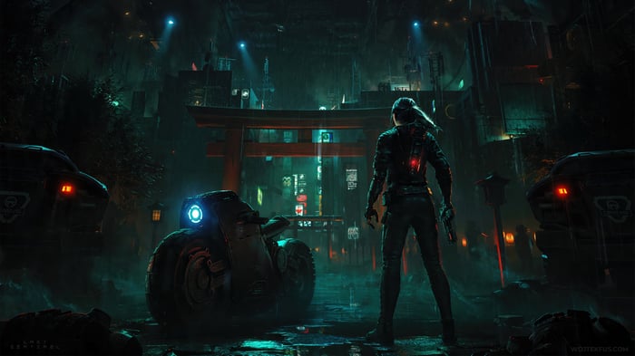 Cyberpunk Girl with Motorcycle in Rainy City 4K