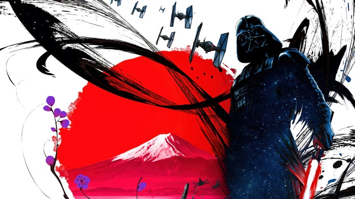 Darth Vader and Tie Fighters with Mount Fuji