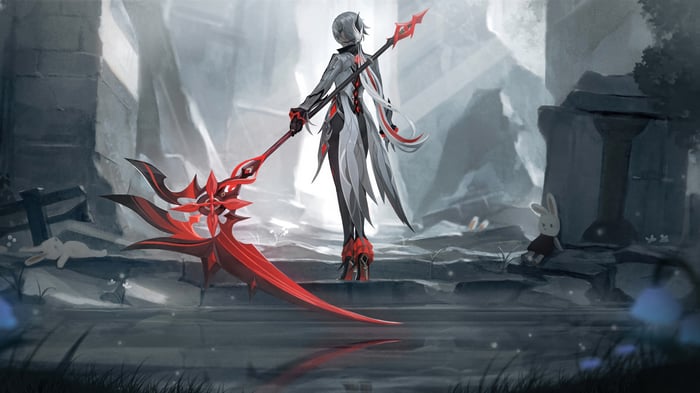 Arlecchino with Scythe in a Ruined Landscape 4K