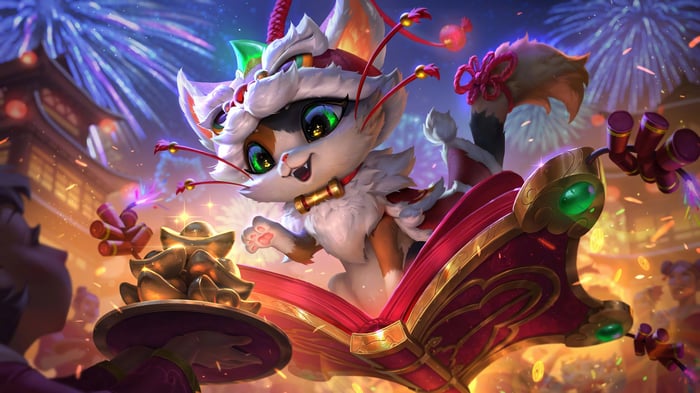 Firecracker Yuumi in League of Legends Splash Art 4K
