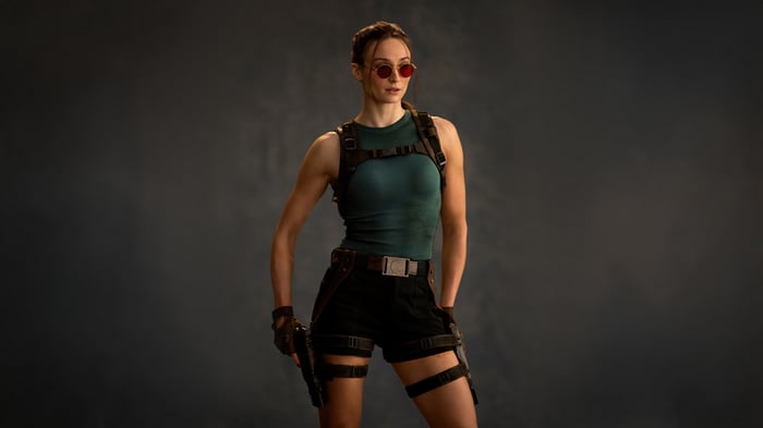 Sophie Turner as Lara Croft in Tomb Raider 4K
