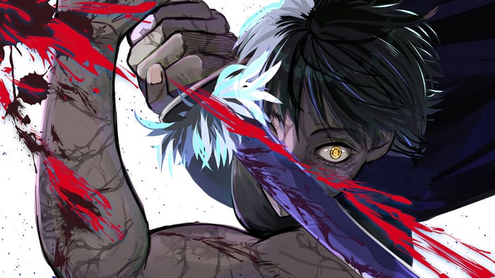 Maki Zenin with a bloody sword in 4K