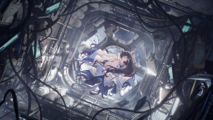 Columbina in a space station window