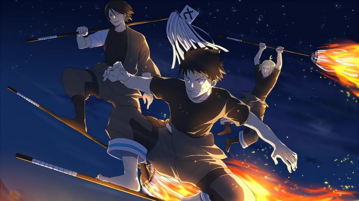 Fire Force Characters Flying with Fire
