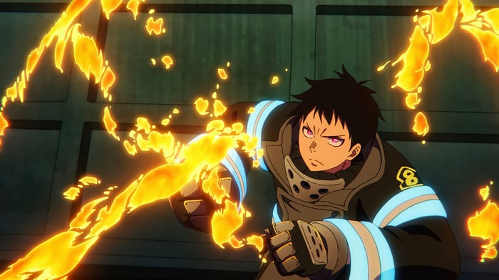 Shinra Kusakabe from Fire Force using flames