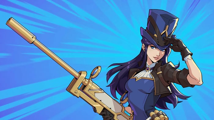 Caitlyn from League of Legends holding a rifle