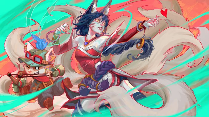 Ahri and Teemo from League of Legends 4K