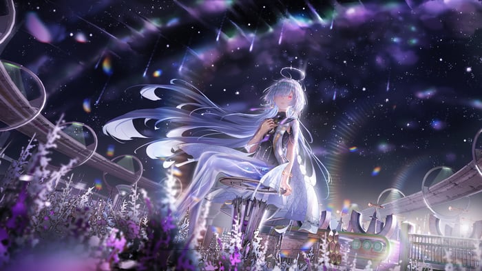 Mornye from Wuthering Waves in a starry sky