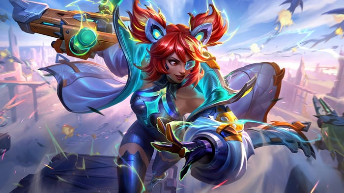 Zeri from League of Legends with a futuristic weapon