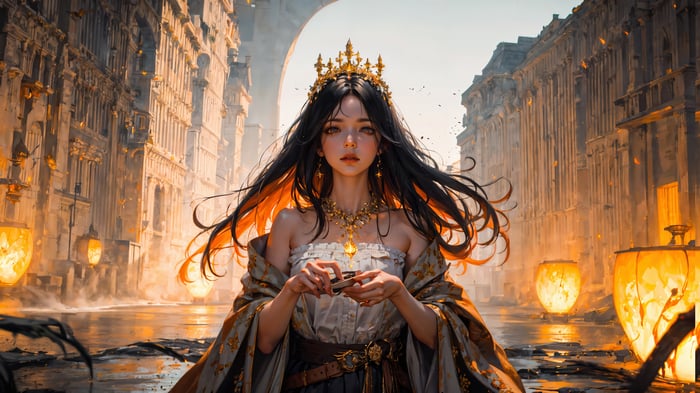 Fantasy Princess with Crown in Ancient City 4K