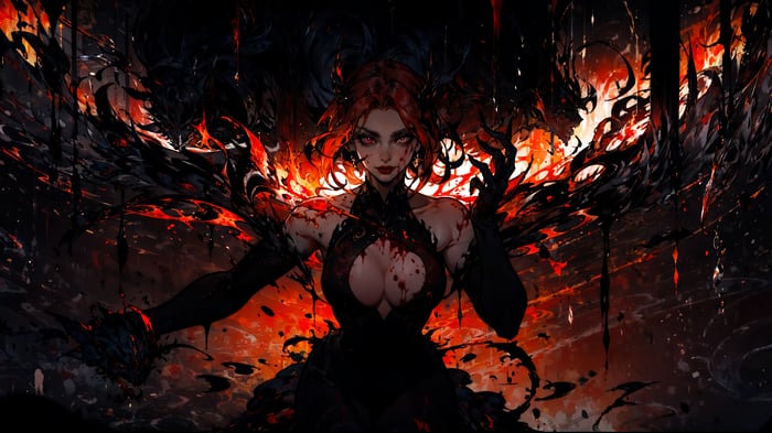 Fantasy Girl with Fiery Wings 4K
