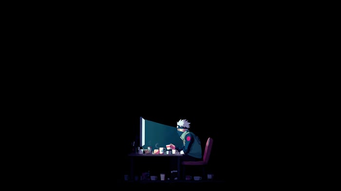 Kakashi Hatake working on a computer 4K