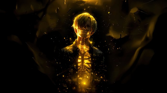 Sanji with a glowing golden skeleton in 4K