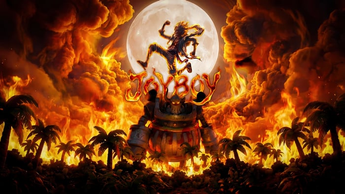 Joyboy and Robot in front of Moon and Fire