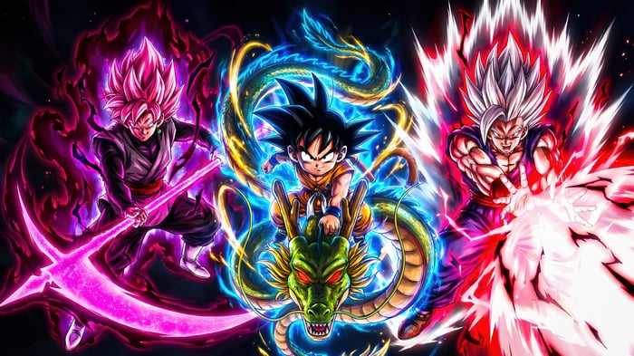 Dragon Ball: Goku, Goku Black, Gohan, and Shenron 4K