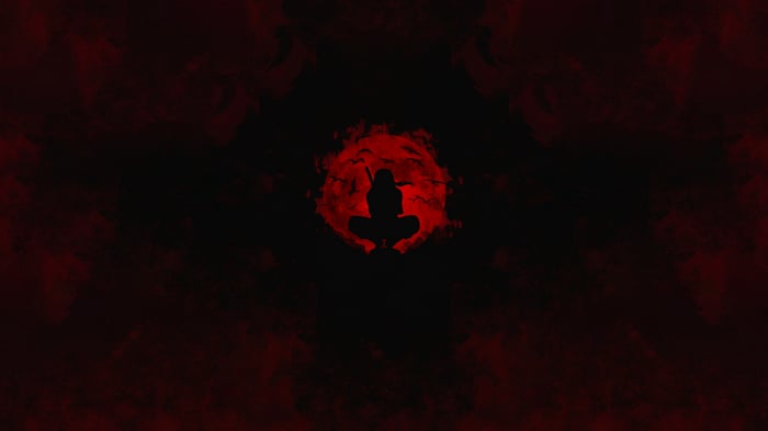 Itachi Uchiha silhouette against a red moon