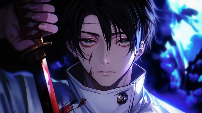 Yuta Okkotsu from Jujutsu Kaisen holding a bloody sword