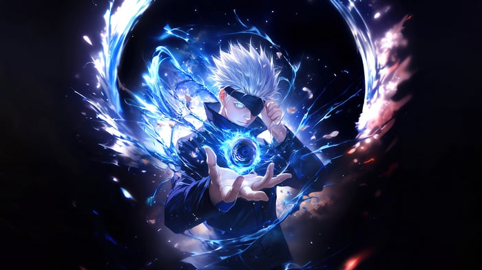 Satoru Gojo from Jujutsu Kaisen using blue energy