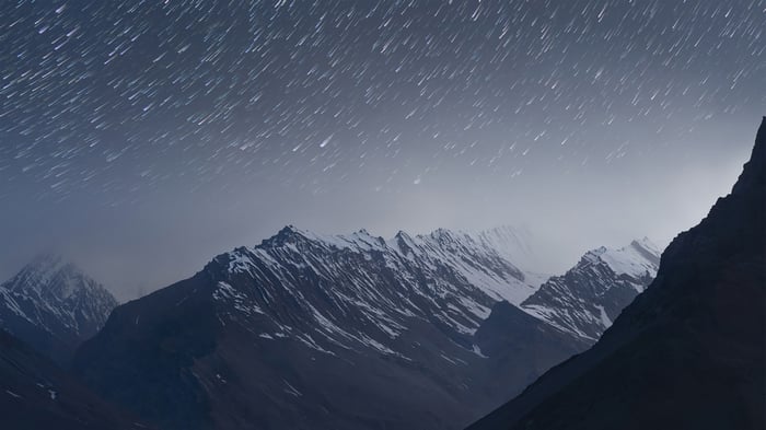Mountain Range Under Starry Night Sky 4K
