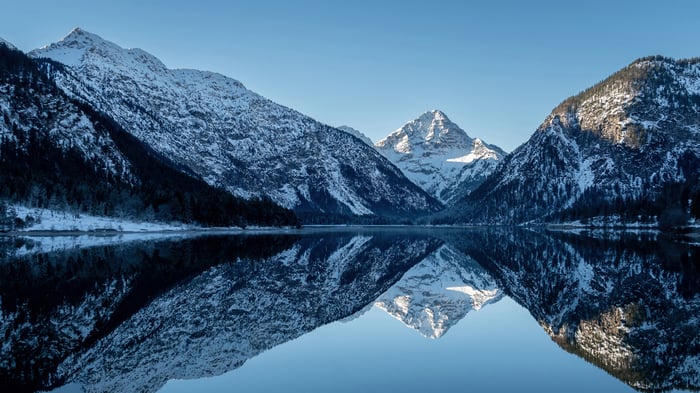 Snowy Mountains Reflected in a Lake 4K