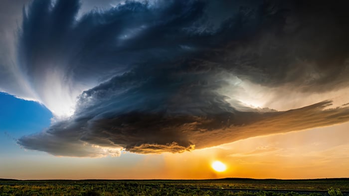 Stormy Sky Over a Field at Sunset 4K