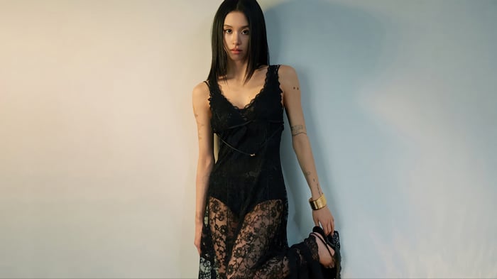 Chaeyoung in a black lace dress