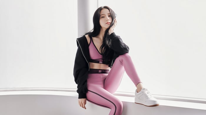 Jisoo from BLACKPINK in pink athletic wear