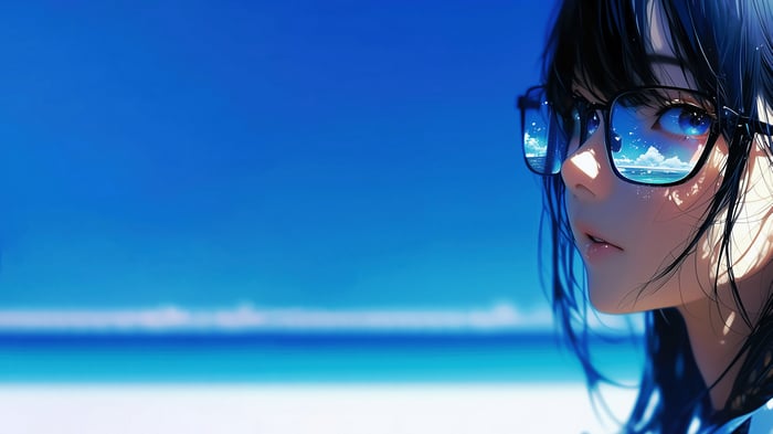 Anime Girl with Sunglasses at the Beach 4K