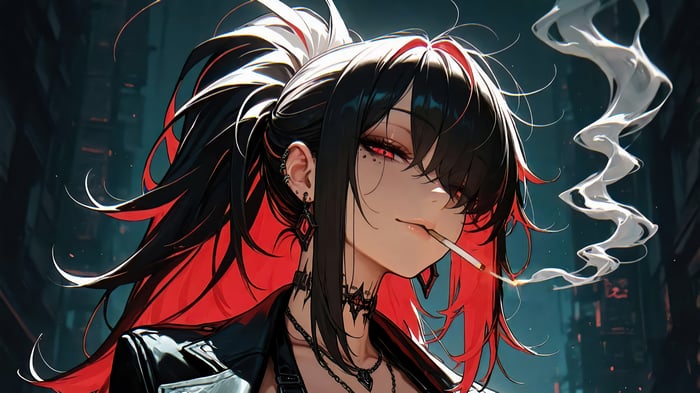 Anime Girl Smoking with Red Eyes 4K