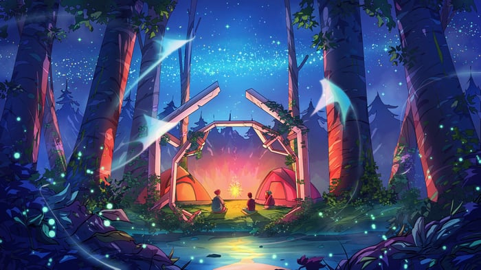 Night Camping in a Starry Forest