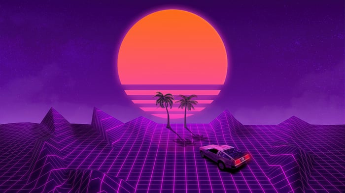 Retrowave 4K Digital Art with Sun and Car