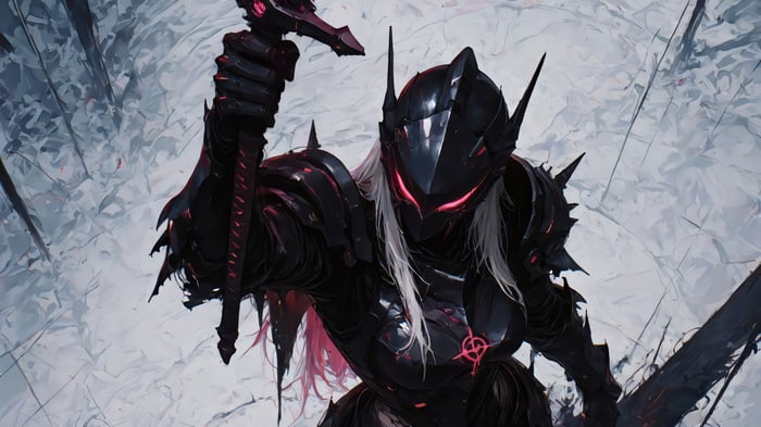 Fantasy Warrior Girl with Sword in Black Armor 4K