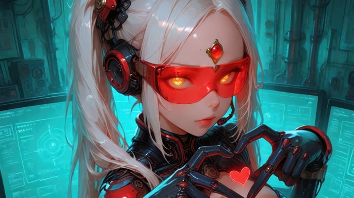 Cyberpunk Anime Girl with Red Goggles and Headphones