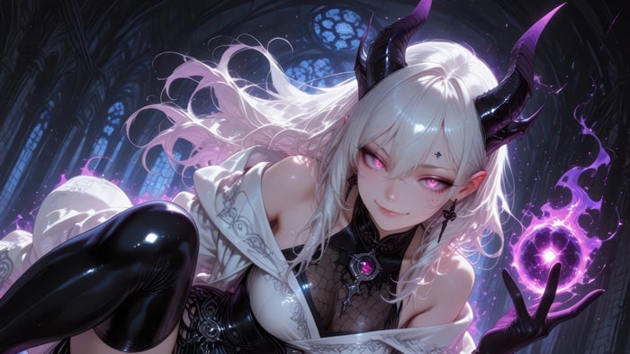 Anime Girl with Horns and Magic Orb 4K