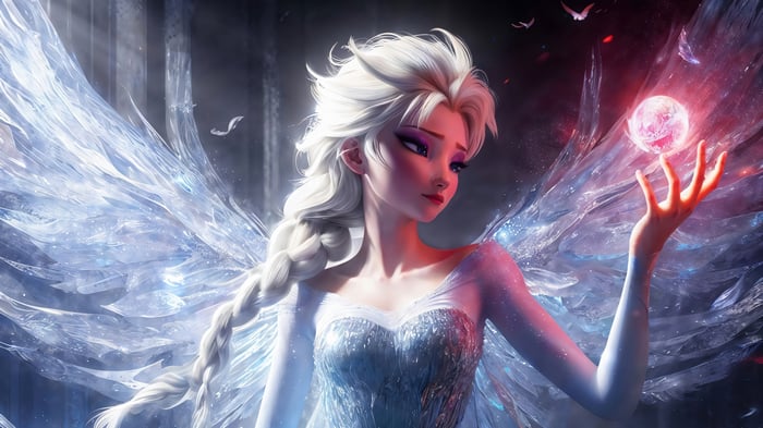 Elsa from Frozen holding a glowing orb