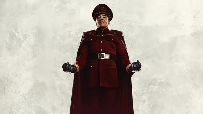 M. Bison in a red uniform