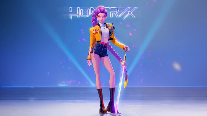 Rumi from HUNTR/X with a sword