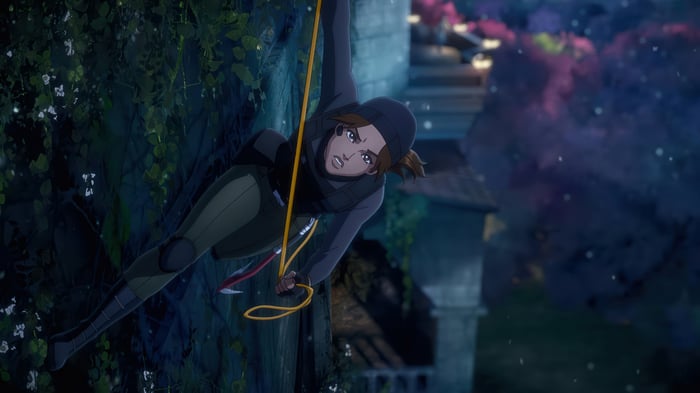 Lara Croft climbing a wall in 4K