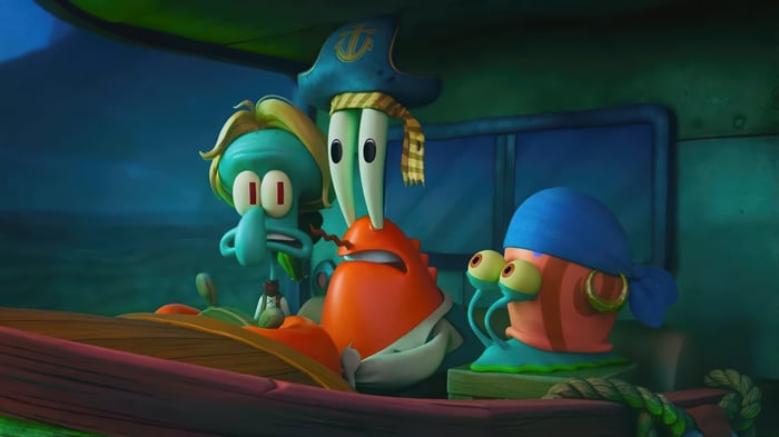 Mr. Krabs, Squidward, and Gary the Snail in 4K