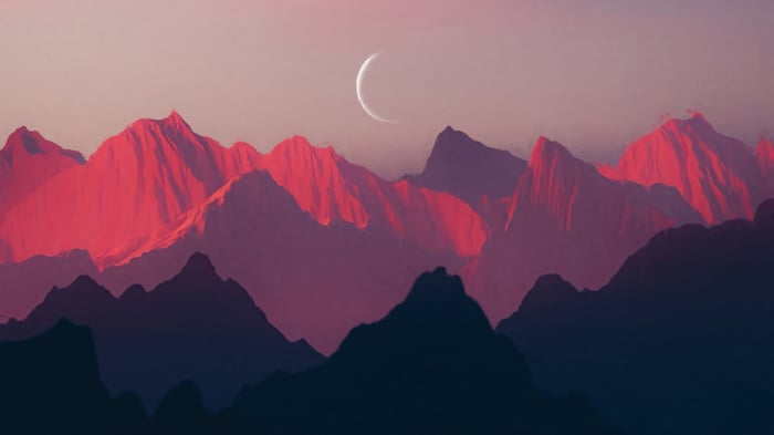 Mountain landscape with crescent moon