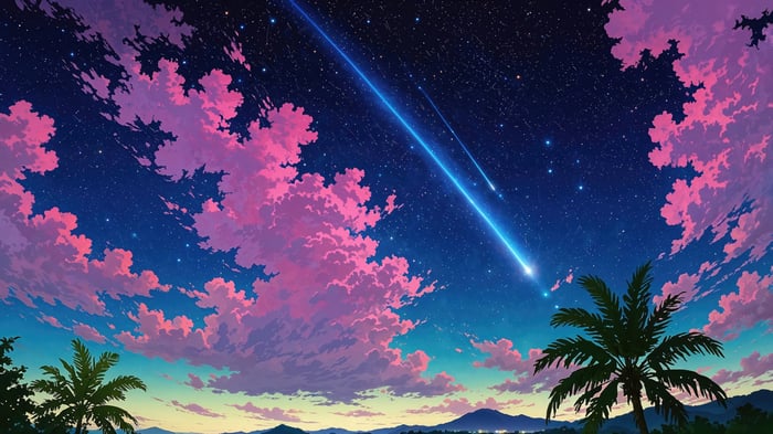 Shooting Stars in a Pink Clouded Night Sky 4K