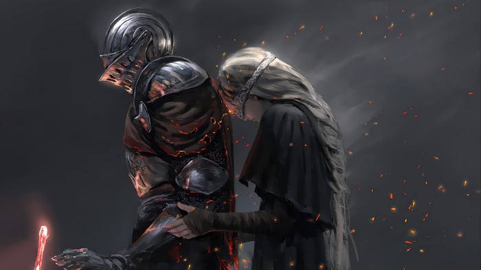 Dark Souls Knight and Woman with Fire