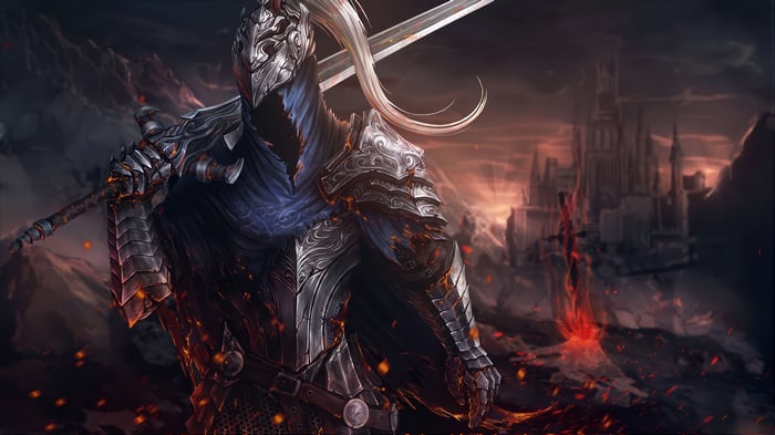 Dark Souls Knight with Sword and Castle