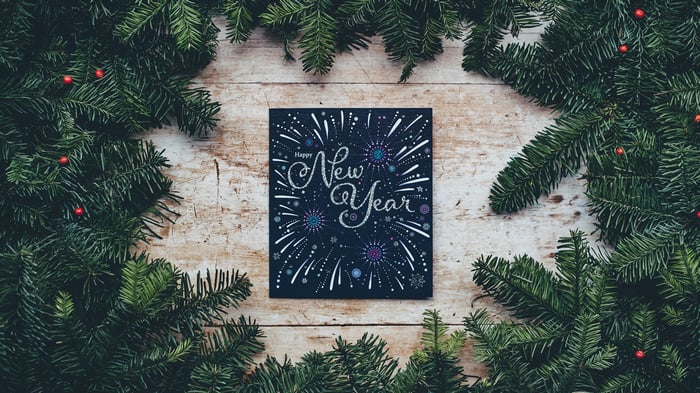 Happy New Year Card with Pine Branches